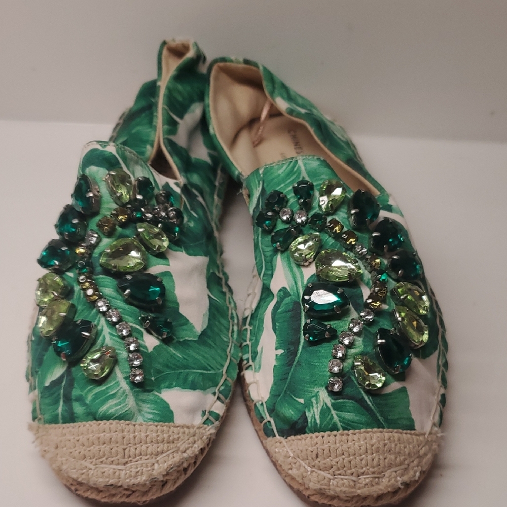 Chinese Laundry Green Embellished Espadrilles